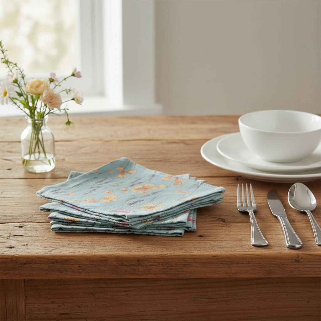 Teal Wildflowers Botanical Cloth Napkins – Set of 4