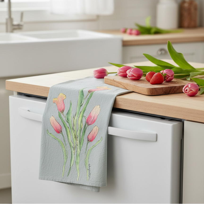 Tulip Devotion Botanical Flour Sack Tea Towel