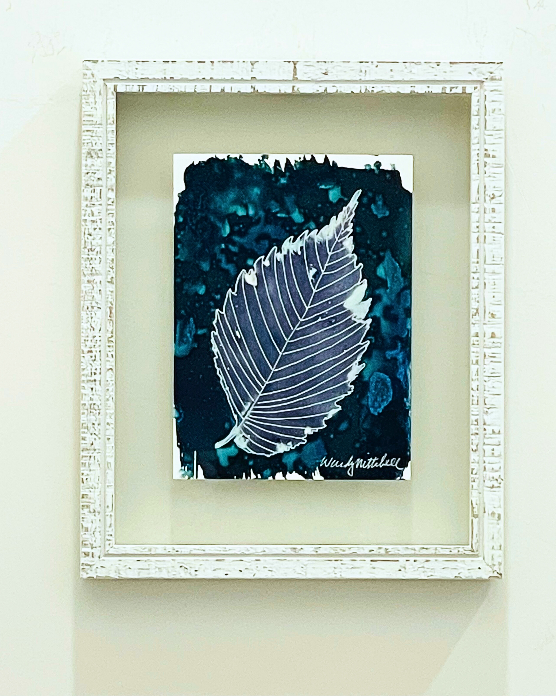 Framed mixed media cyanotype botanical. Wendy Mitchell Art, Salida CO