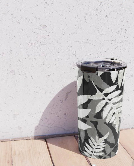 Black and White Falling Ferns Travel Mug