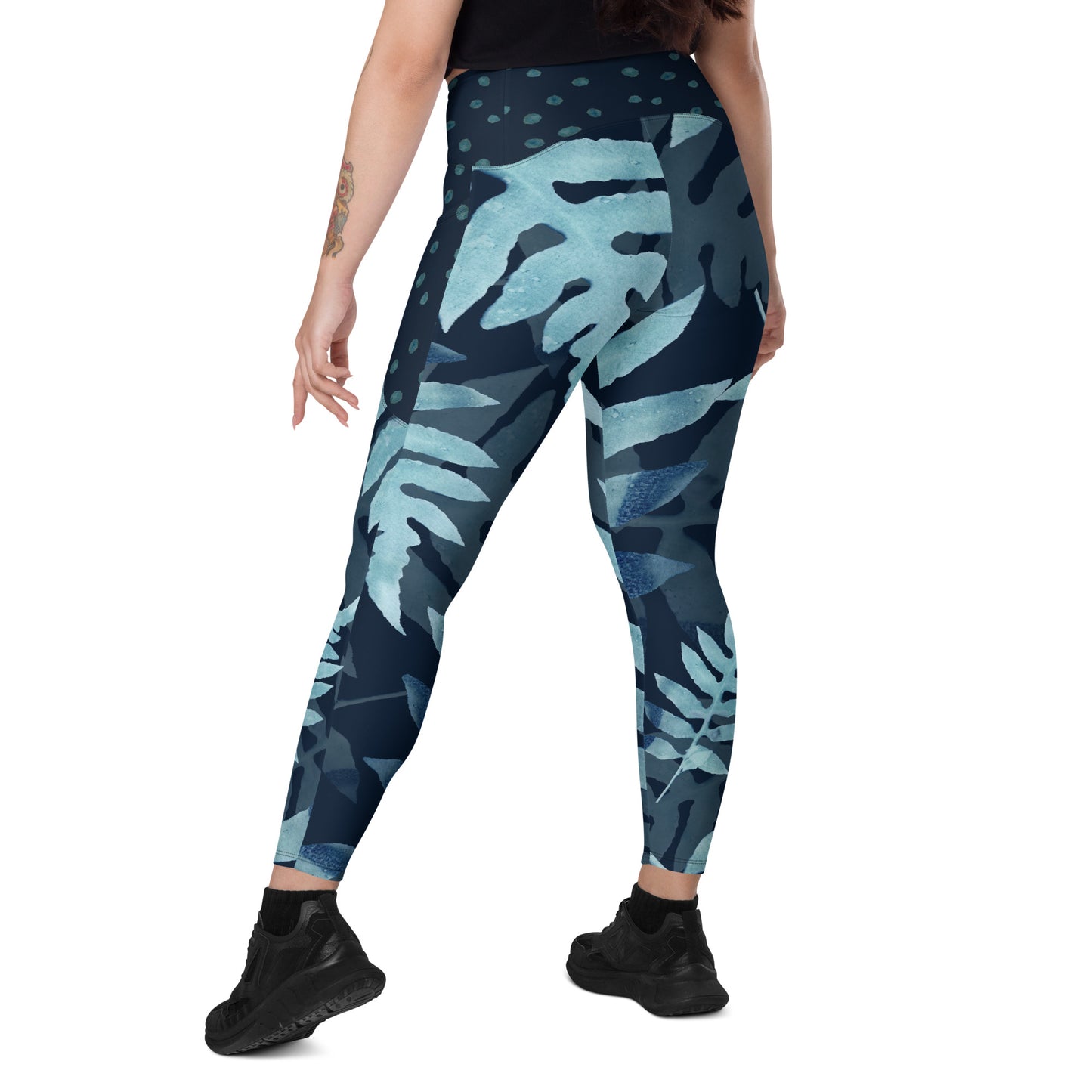 Navy Falling Ferns Leggings with pockets