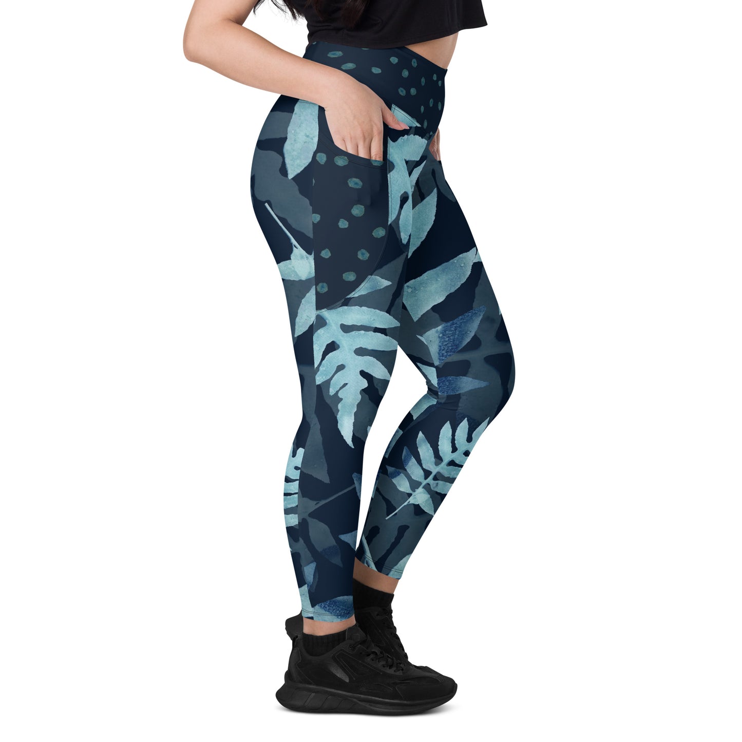 Navy Falling Ferns Leggings with pockets