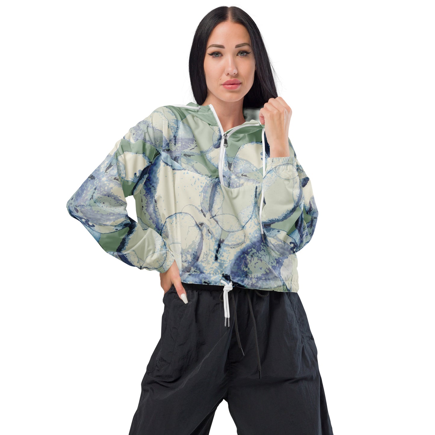 Sea Foam Hydrangeas Women’s cropped windbreaker